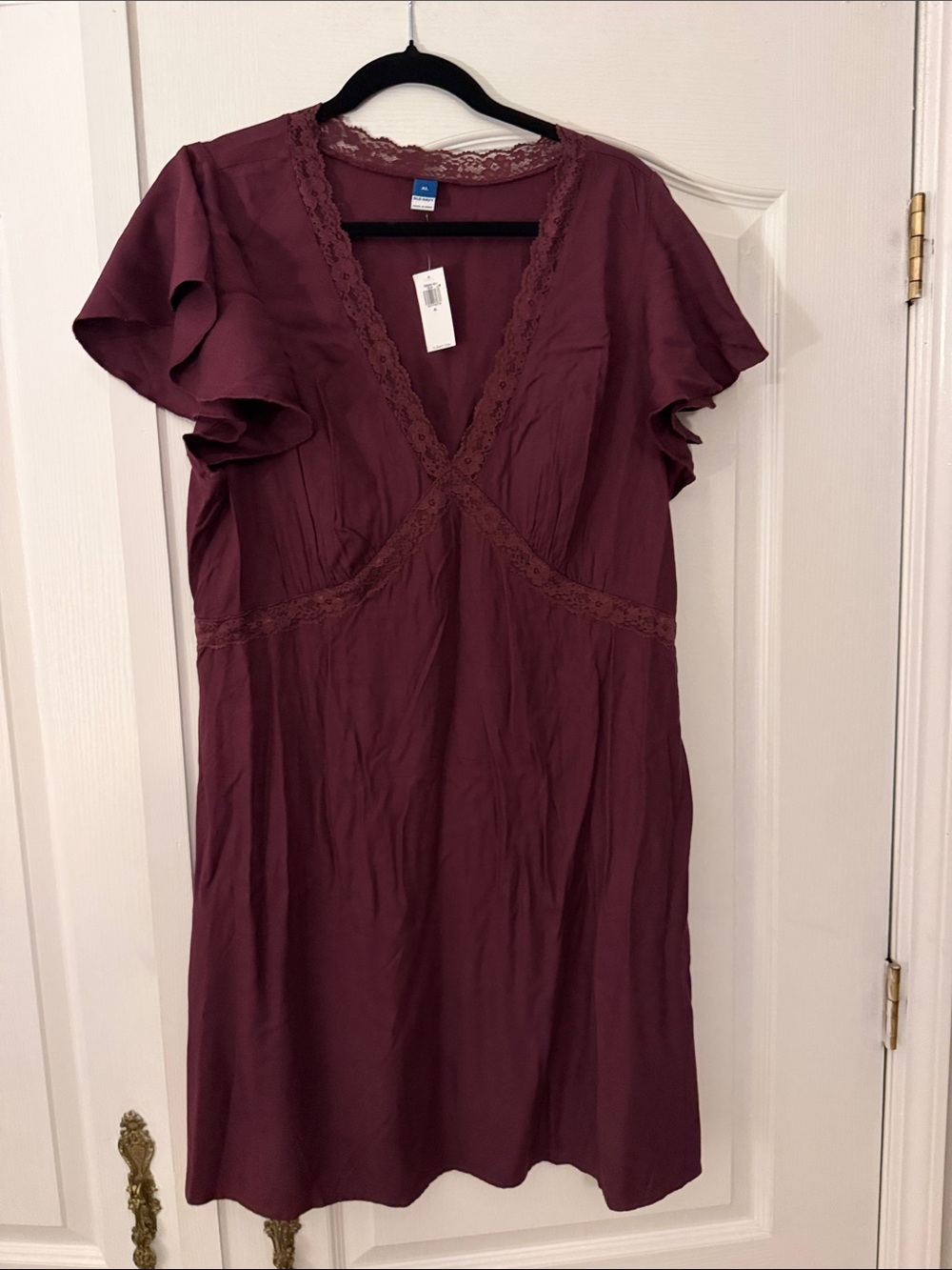 Old Navy Lace Trim V-Neck Short Sleeve Dress - Deep Plum Size XL NWT